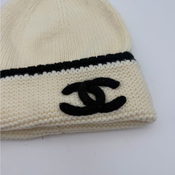 Ivory‎ Knit Beanie with Black CC Logo
